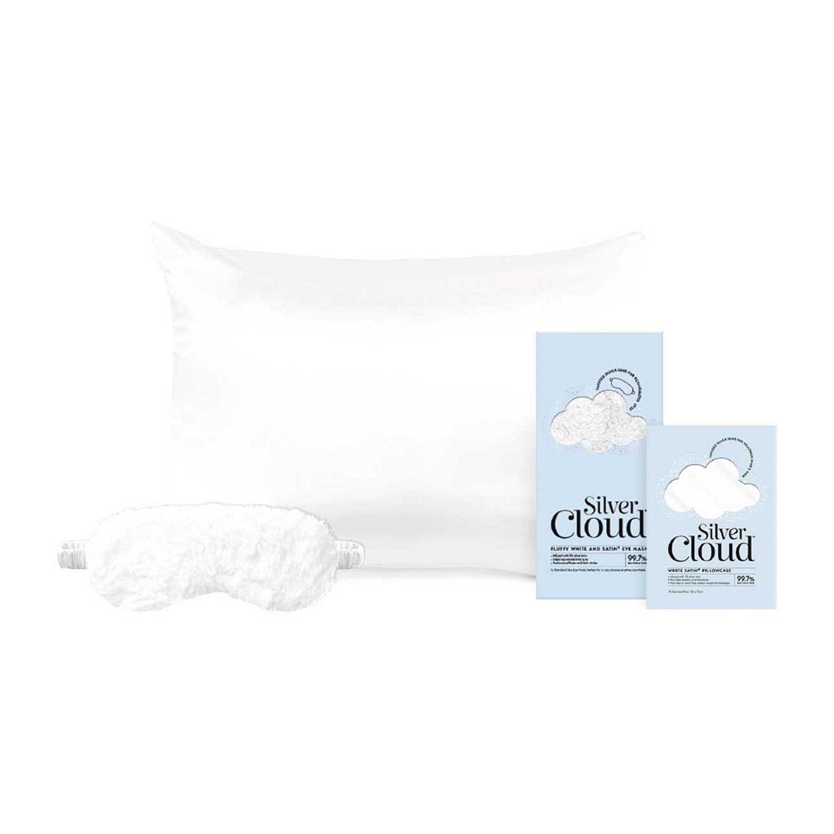 Silver Cloud White Fluffy Eye Mask And Pillowcase