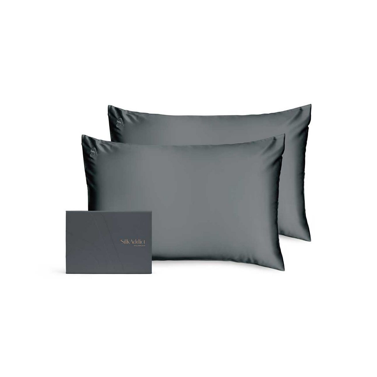 Silk Addict 100% Mulberry Silk Pillowcase Charcoal Twinpack
