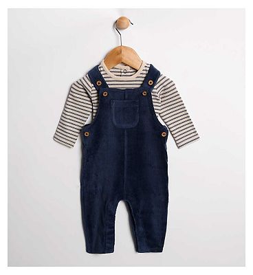 Maybe Baby Yarn Dye Bodysuit & Wide Ribbed Velour Dungaree 12 - 18 Months