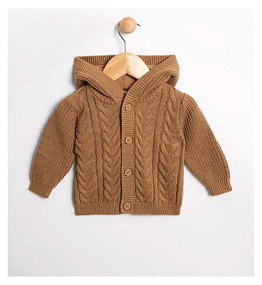 Maybe Baby Cable Knit Hooded Cardigan with Jersey Lining 3 - 6 Months