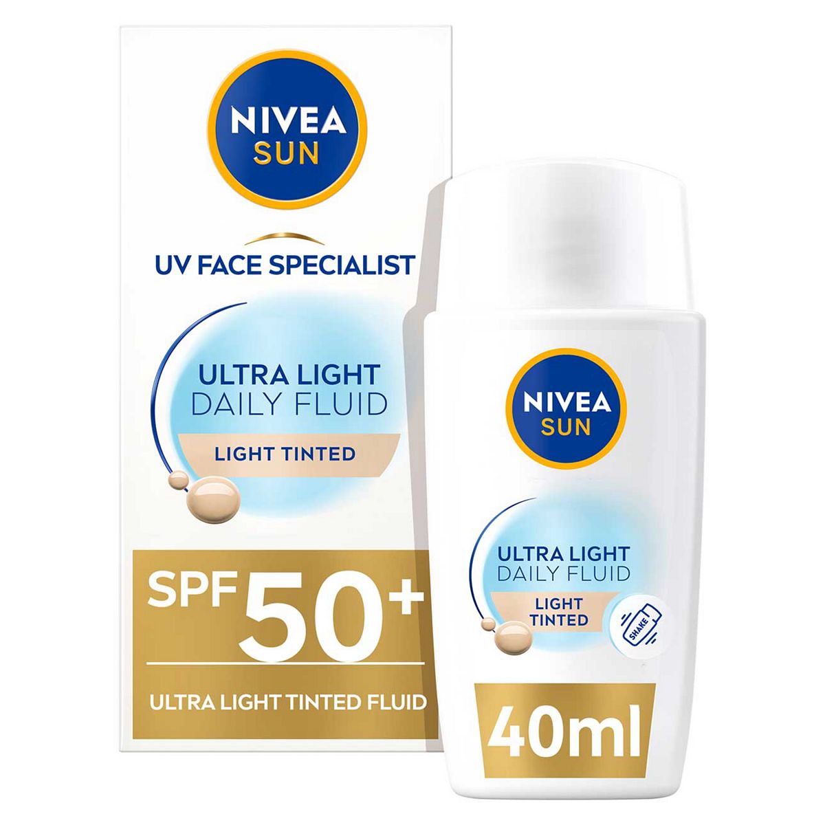 Nivea Sun Uv Ultra Light Spf50+ Tinted Daily Face Fluid, Light, 40ml