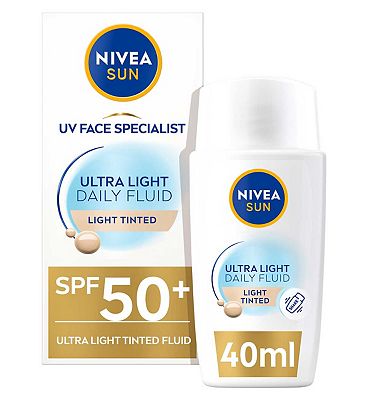 NIVEA SUN UV Ultra Light SPF50+ Tinted Daily Face Fluid, Light, 40ml