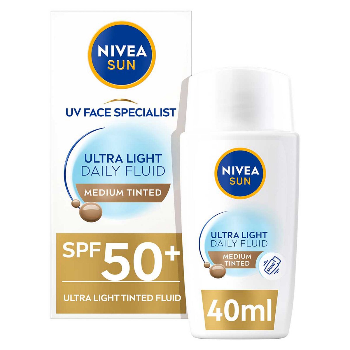 Nivea Sun Uv Ultra Light Spf50+ Tinted Daily Face Fluid, Medium, 40ml
