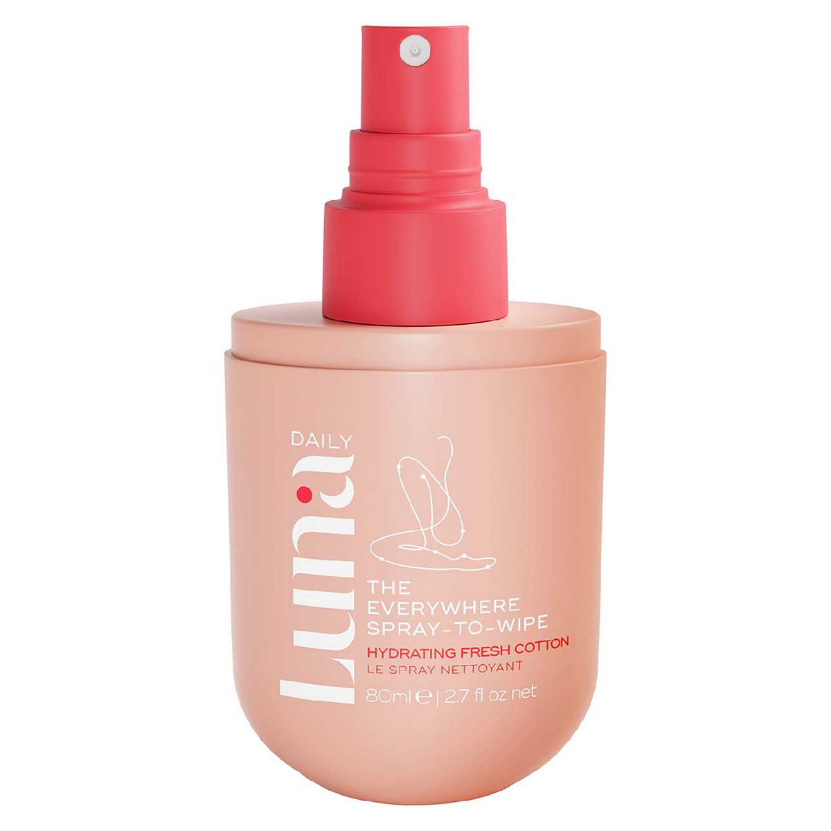 Luna Daily The Hydrating Everywhere Spray-To-Wipe Ph-Balancing Body Cleansing Spray With Prebiotics - Fresh Cotton 80Ml