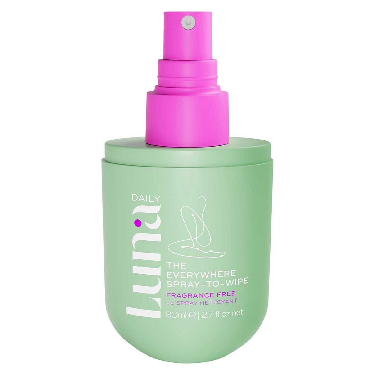 Luna Daily The Fragrance Free Everywhere Spray-To-Wipe Ph-Balancing Body Cleansing Spray With Prebiotics For Sensitive Skin 80Ml