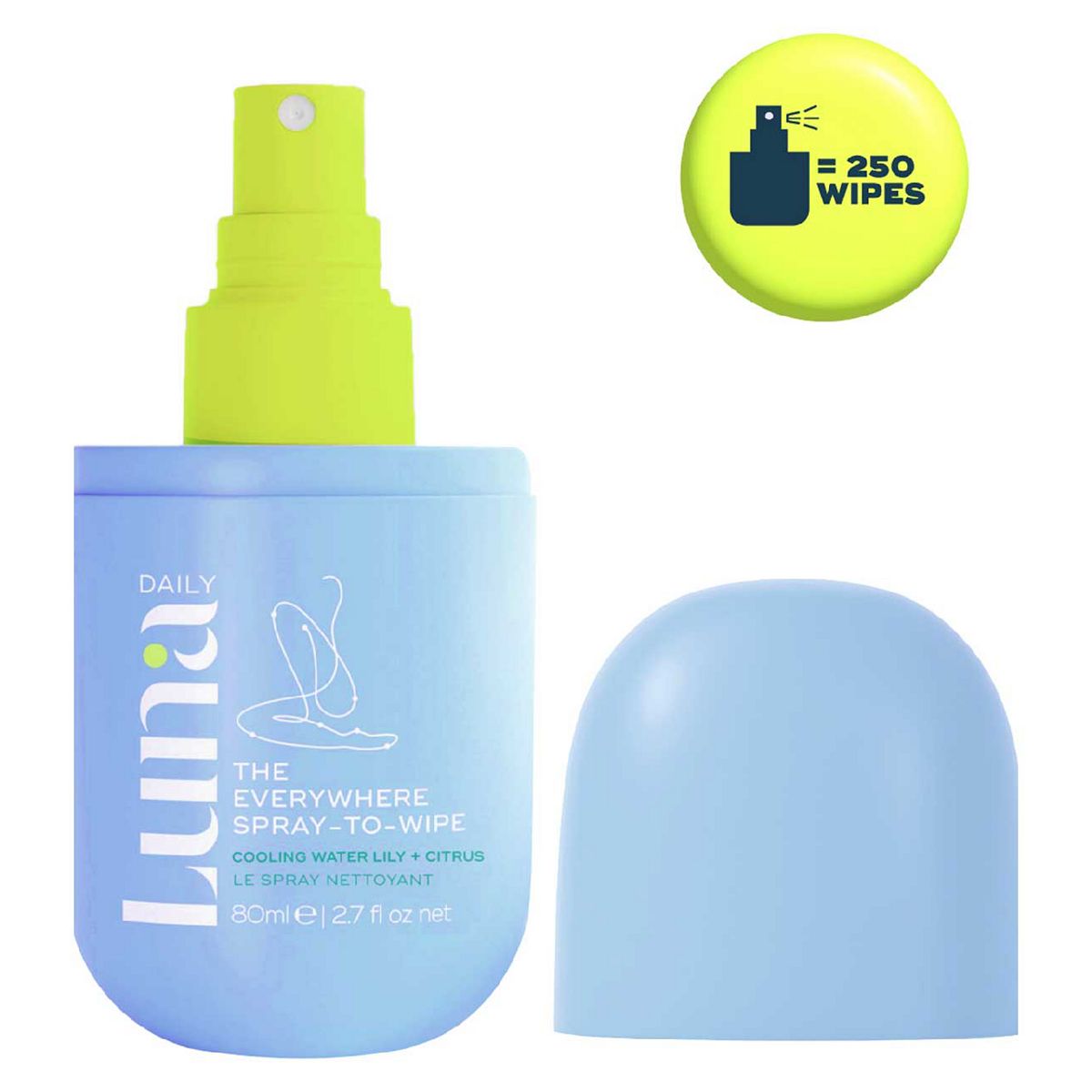 Luna Daily The Cooling Everywhere Spray-To-Wipe Ph-Balancing Body Cleansing Spray To Soothe Skin, Waterlily & Citrus 80Ml