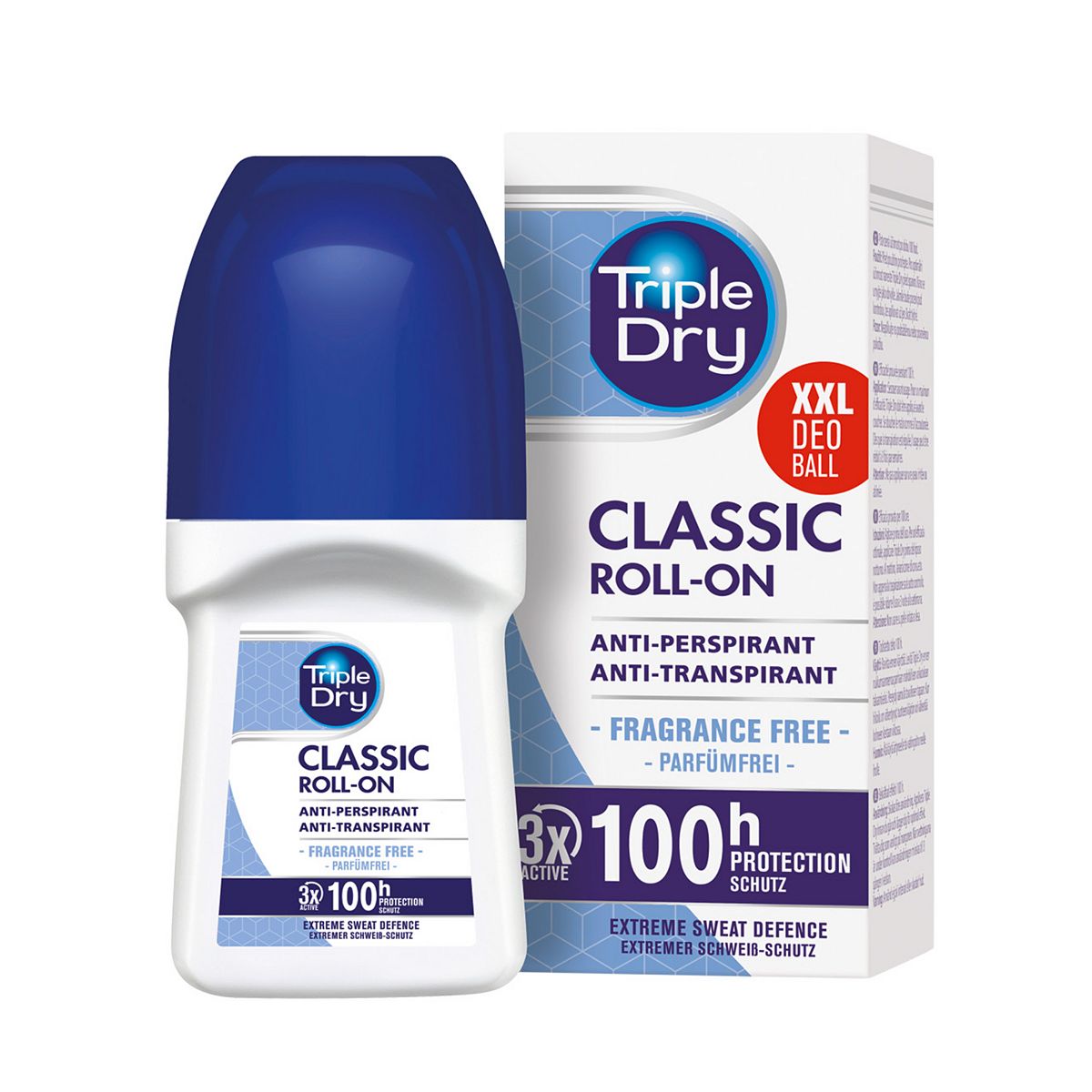 Triple Dry Classic Fragrance Free Anti Perspirant Roll On 100 Hours 50Ml