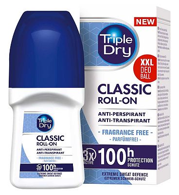 Triple Dry Classic Fragrance Free Anti Perspirant Roll On 100 Hours 50ml