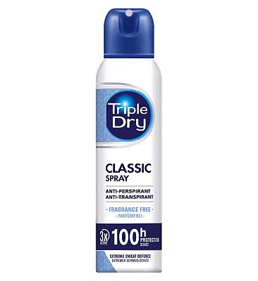 Triple Dry Classic Fragrance Free Anti Perspirant Spray 100 Hours, 150ml