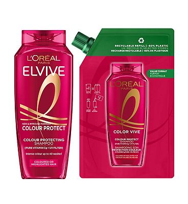 L'Oral Paris Elvive Colour Protect Shampoo with Refill Pouch Bundle