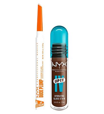 NYX Professional Makeup Wet Shot IV Splash N Spice Lip Stain & Duck Plump Liner Clear Bundle