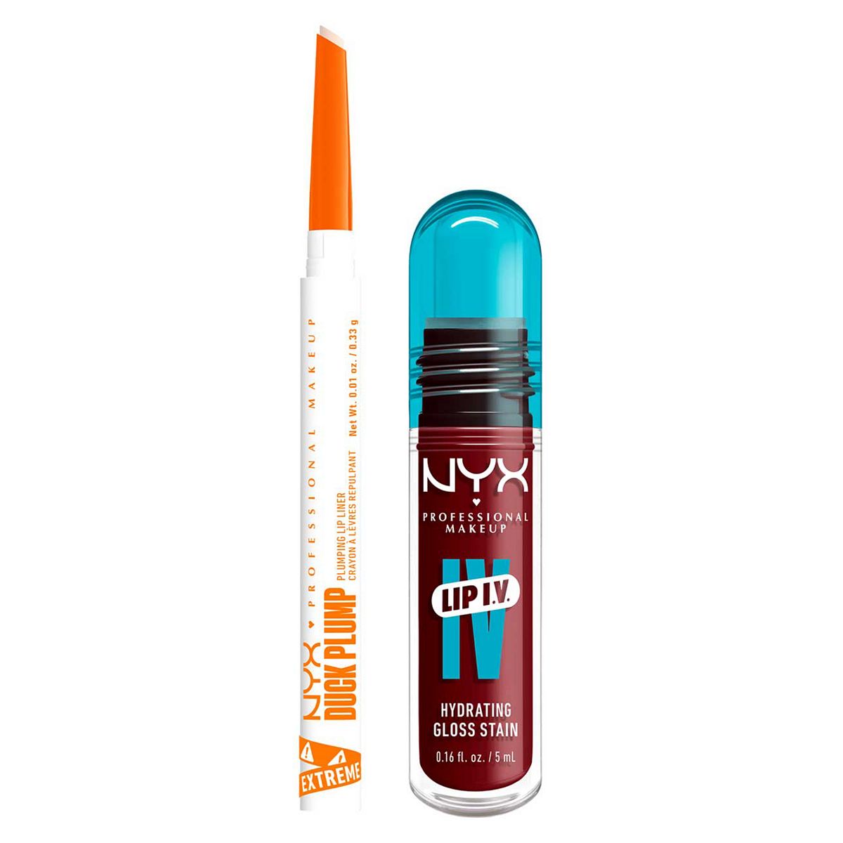NYX Professional Makeup Wet Shot Iv Cranberry Splash Lip Stain & Duck Plump Liner Clear Bundle