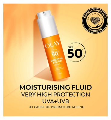 Olay Vitamin C Brighten & Glow 3in1 Moisturiser Face Fluid SPF50+ Hydrating Primer 50ml (6)