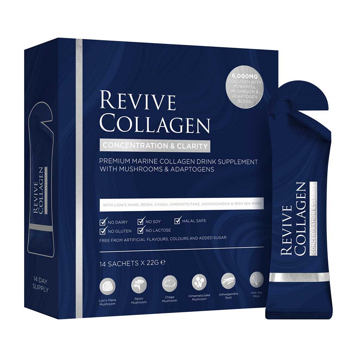 Revive Collagen Concentration & Clarity Functional Mushroom And Adaptogen Blend With 6000Mg Marine Collagen 22G 14S