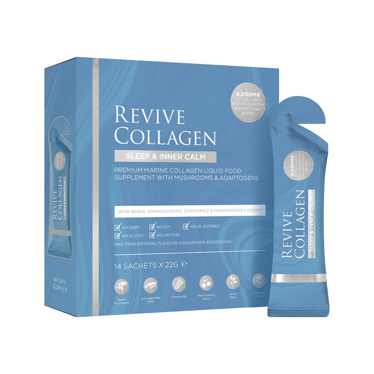 Revive Collagen Sleep & Inner Calm Functional Mushroom And Adaptogen Blend With 6000Mg Marine Collagen 22G 14 Sachets