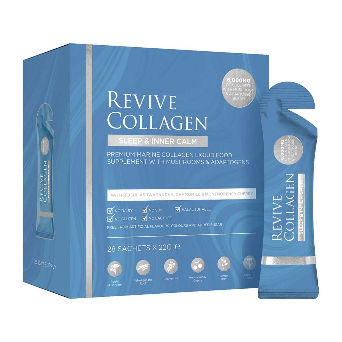 Revive Collagen Sleep & Inner Calm Functional Mushroom And Adaptogen Blend With 6000Mg Marine Collagen 22G 28 Sachets