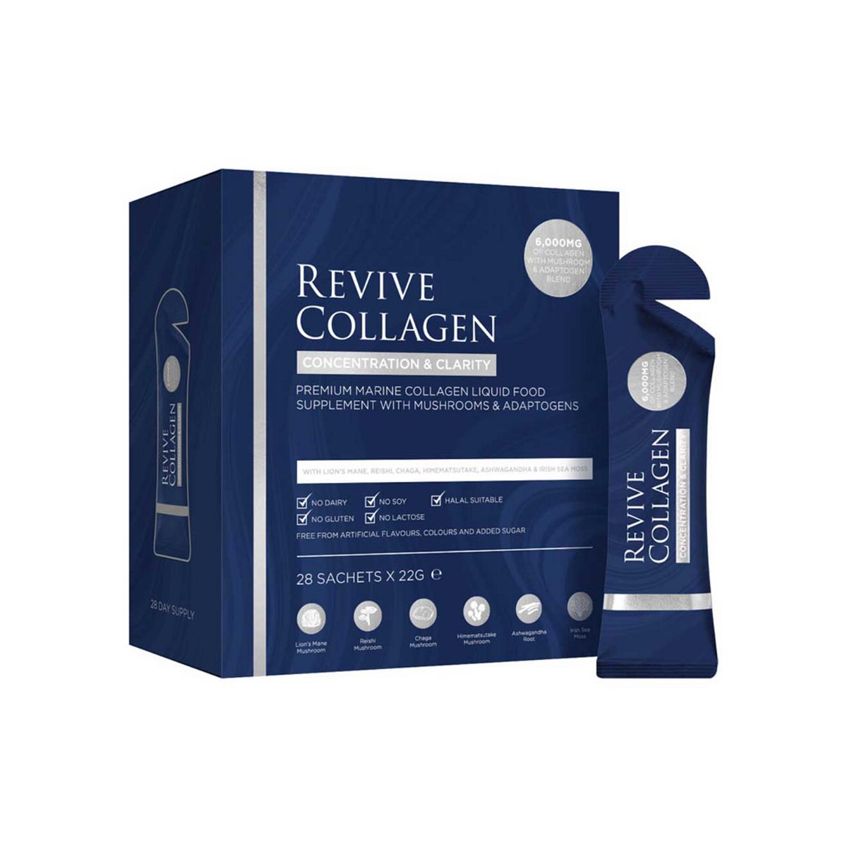 Revive Collagen Concentration & Clarity Functional Mushroom And Adaptogen Blend With 6000Mg Marine Collagen 22G 28S