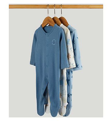3 Pack Blue Sleepsuits 3-6 Months