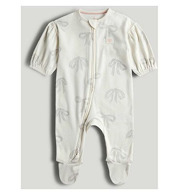 Cream Bows Zip-Up All-in-One Up to 10lbs