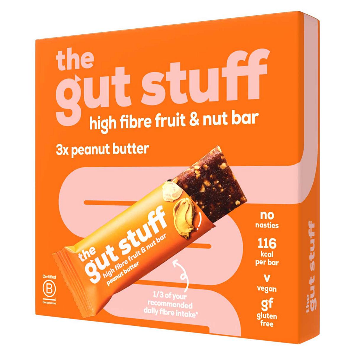 The Gut Stuff Peanut Butter High Fibre Fruit & Nut Bars 3X35g