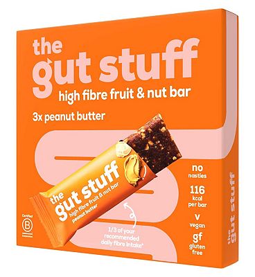 The Gut Stuff Peanut Butter High Fibre Fruit & Nut Bars 3x35g