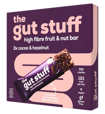 The Gut Stuff Cocoa & Hazelnut High Fibre Fruit & Nut bars 3x35g - Boots