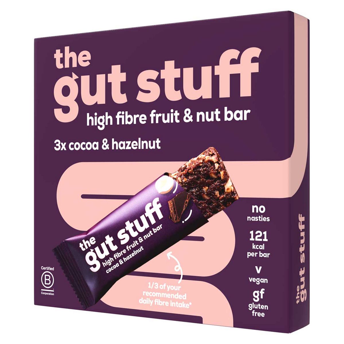 The Gut Stuff Cocoa & Hazelnut High Fibre Fruit Nut Bars 3X35g