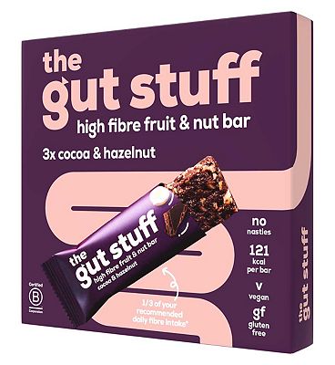 The Gut Stuff Cocoa & Hazelnut High Fibre Fruit & Nut bars 3x35g
