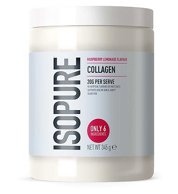 Click to view product details and reviews for Isopure Collagen Raspberry Lemonade 345g.