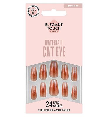 Elegant Touch Gel Waterfall Cateye Crystal Cascades False Nails with glue 24s