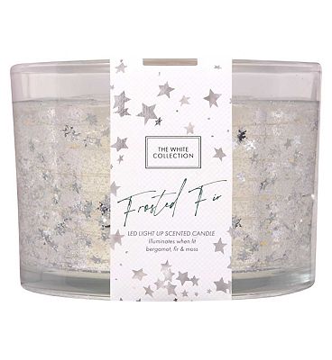 The White Collection Frosted Fir Led Light Up Candle 120g