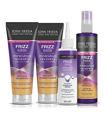 John Frieda Frizz Ease Miraculous Recovery Shampoo, Conditioner and Smoothing Treatment Bundle for D
