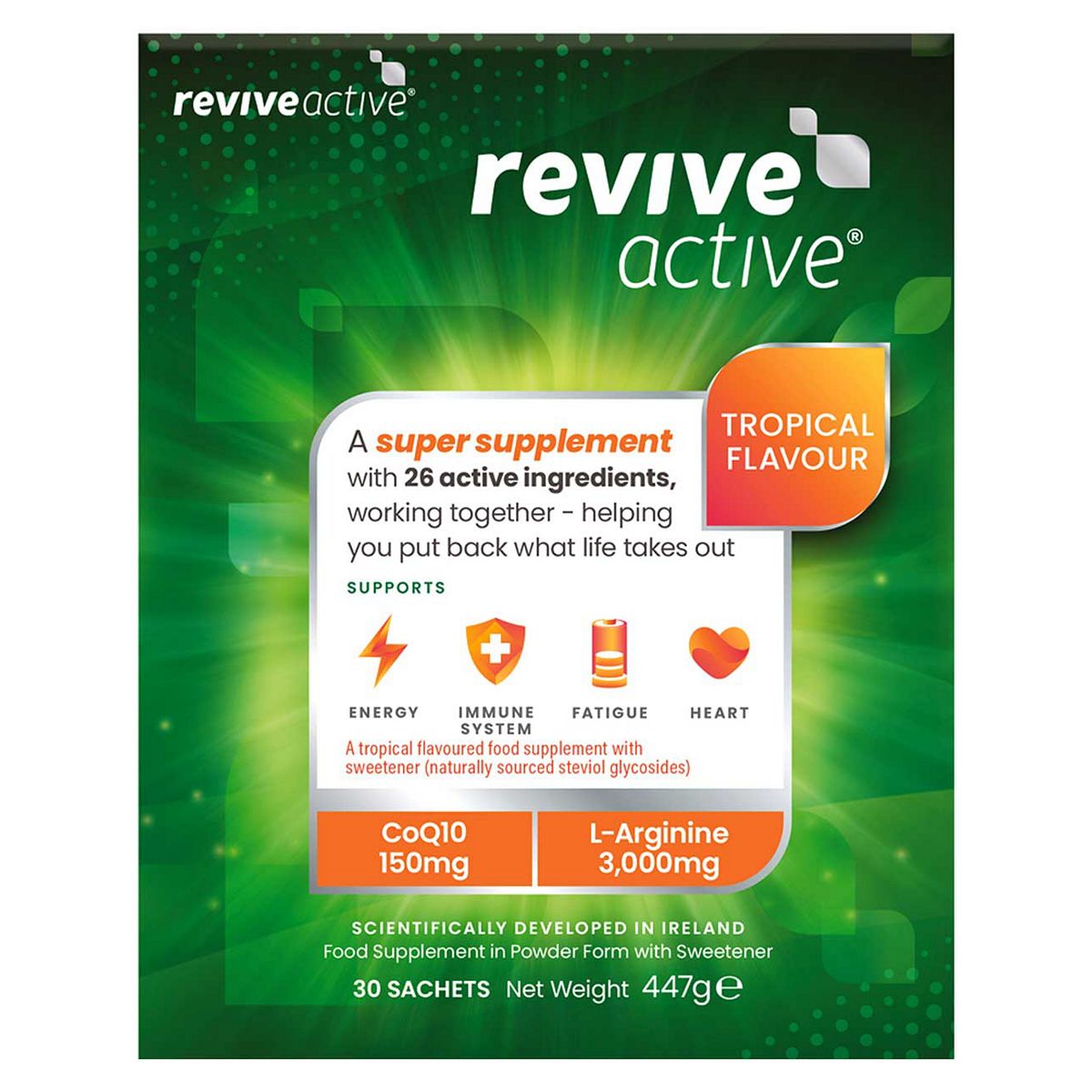 Revive Active With Coq10. L-Arginine, Multivitamins, Minerals & Antioxidants - 1 Months Supply, 30 Sachets
