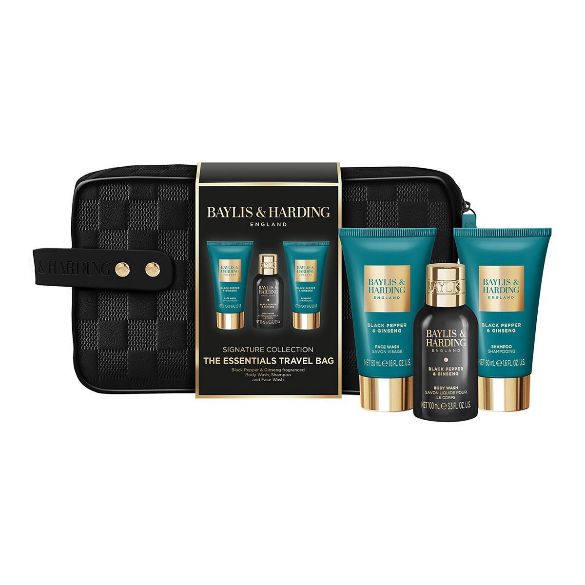 Baylis & Harding Black Pepper & Ginseng Men's The Essentials Travel Wash Bag Gift Set