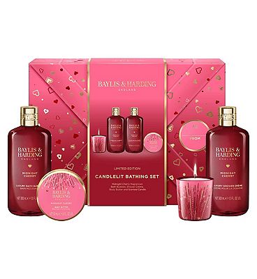 Baylis & Harding Midnight Cherry Gift Wrapped Candlelit Bathing Gift Set