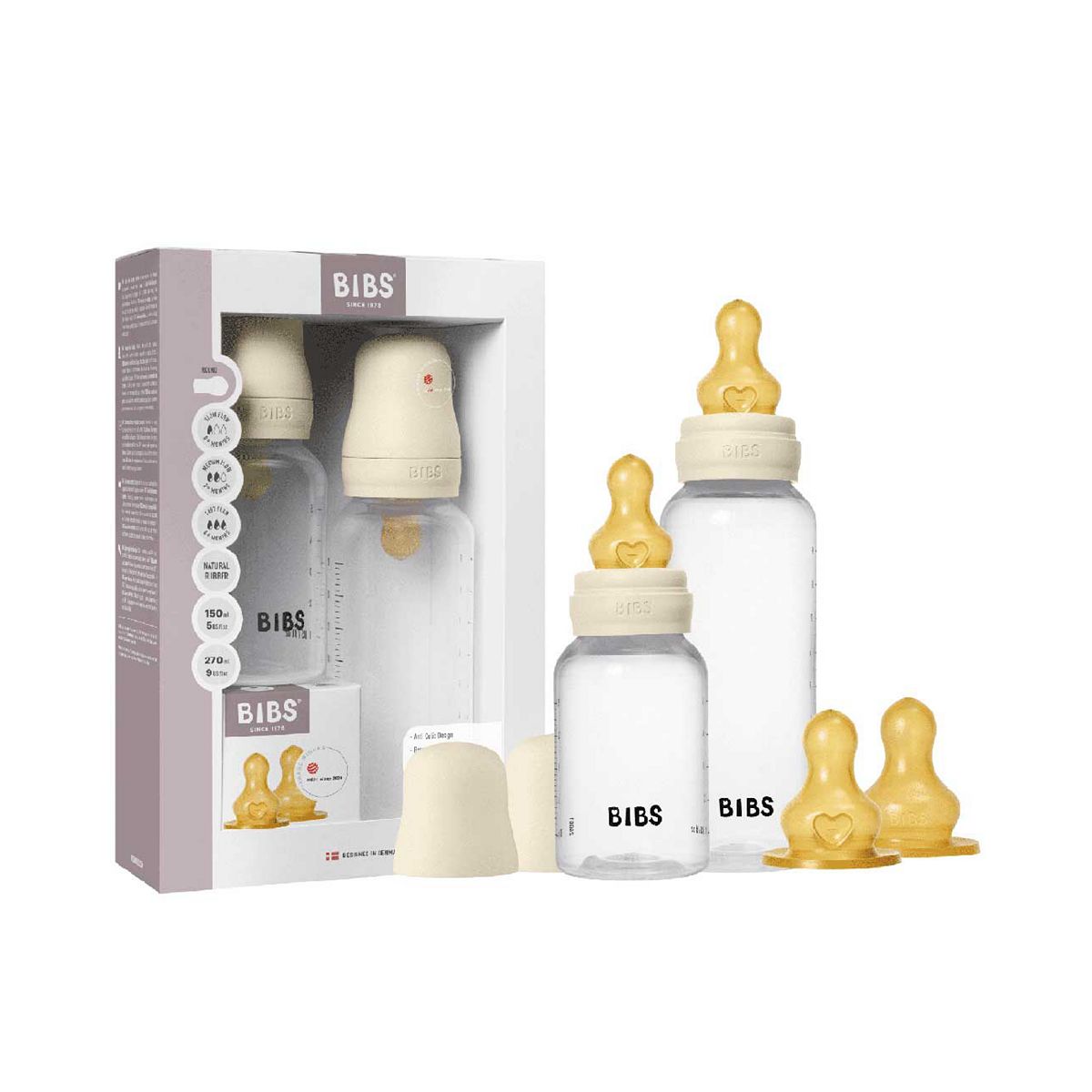 Bibs Baby Bottle Complete Set Latex Ivory 150Ml And 270Ml - 2 Pack