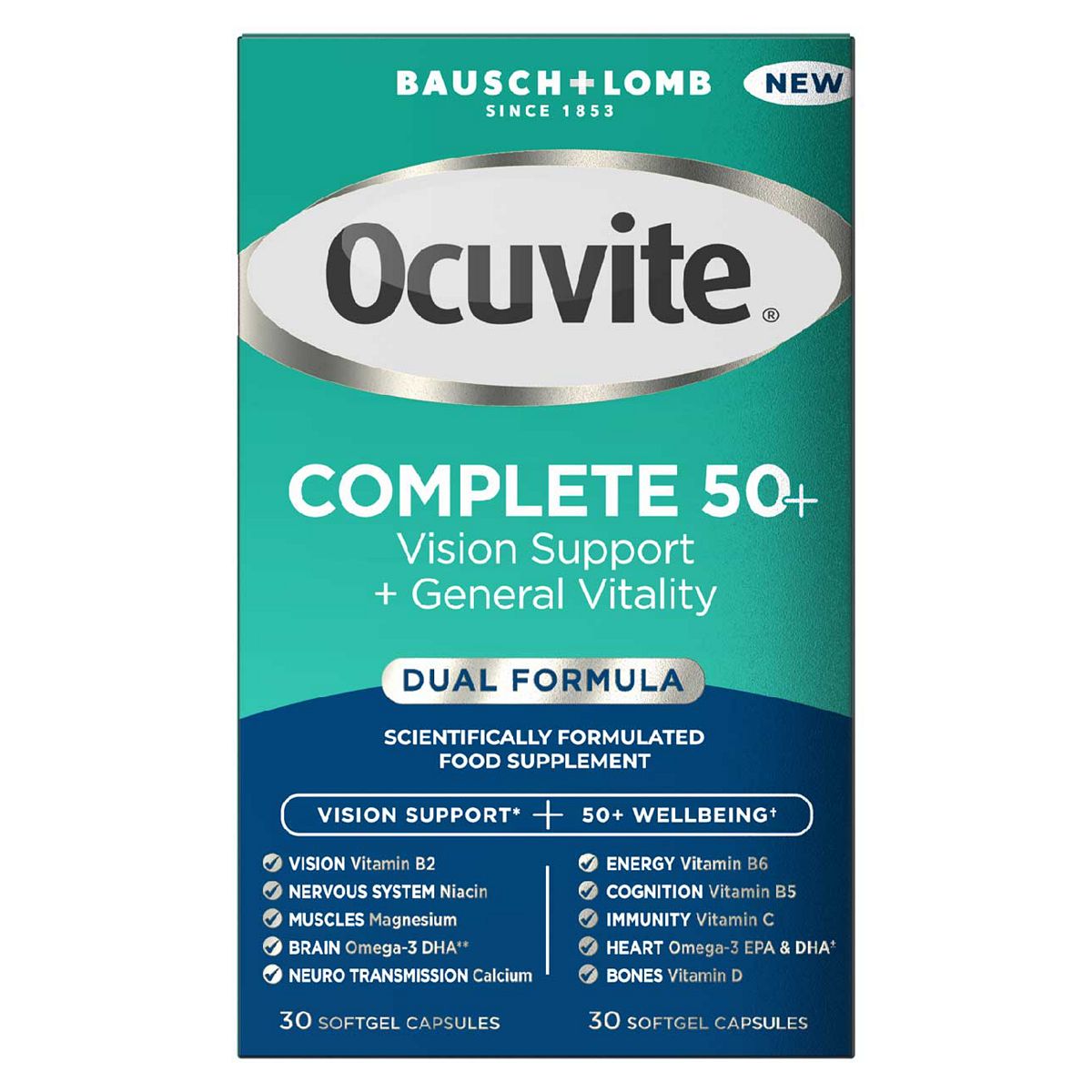 Ocuvite Bausch + Lomb 50+, Vision Support And General Vitality - 60 Capsules