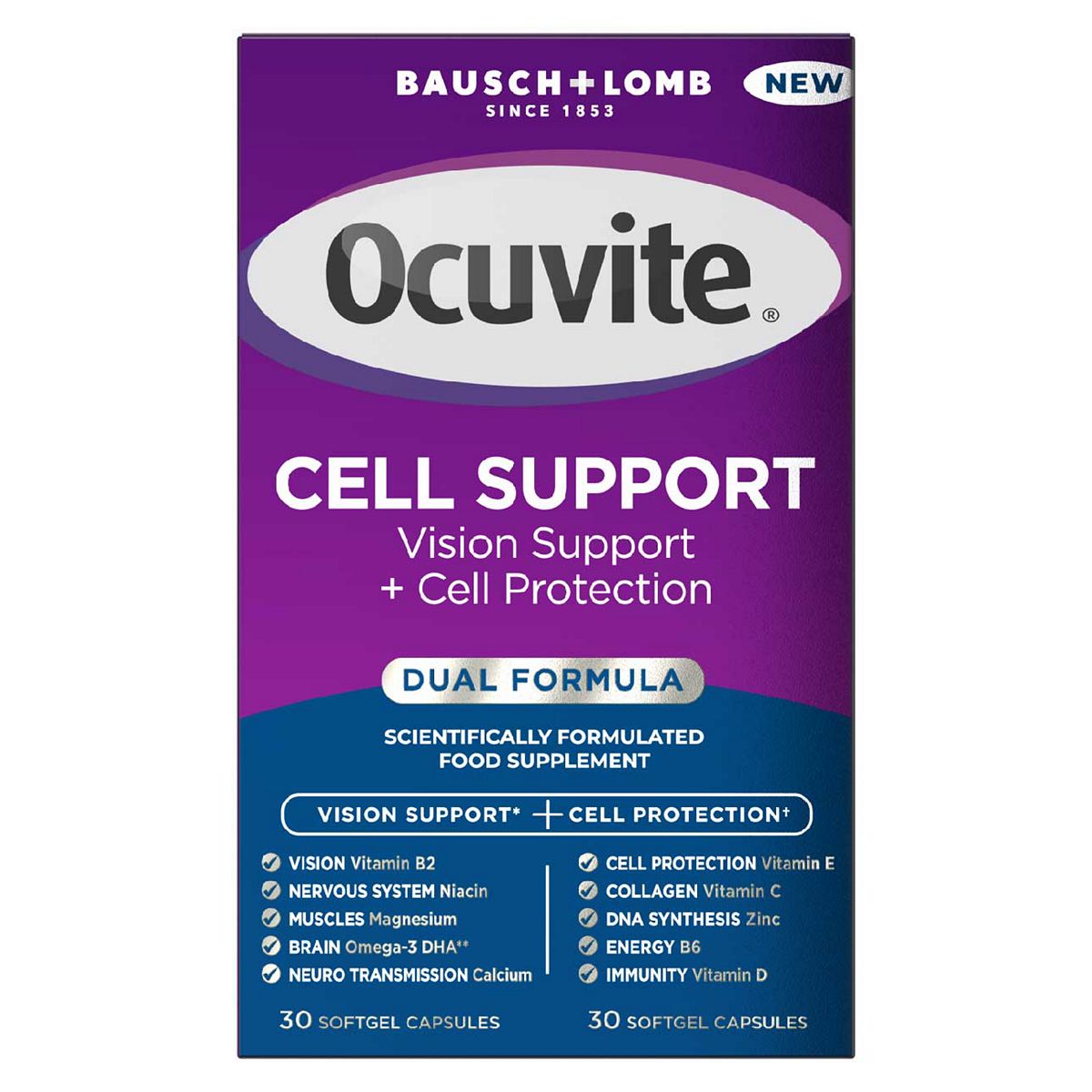 Ocuvite Bausch + Lomb, Cell Support, Vision Support And Protection - 60 Capsules