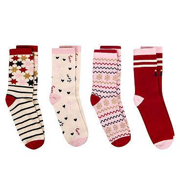 Studio Noel  Ladies 4 Pack Novelty Ankle Socks, One Size 4-8