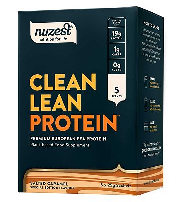 NUZEST Clean Lean Protein Premium European Pea Protein Powder Salted Caramel 5 x 25g