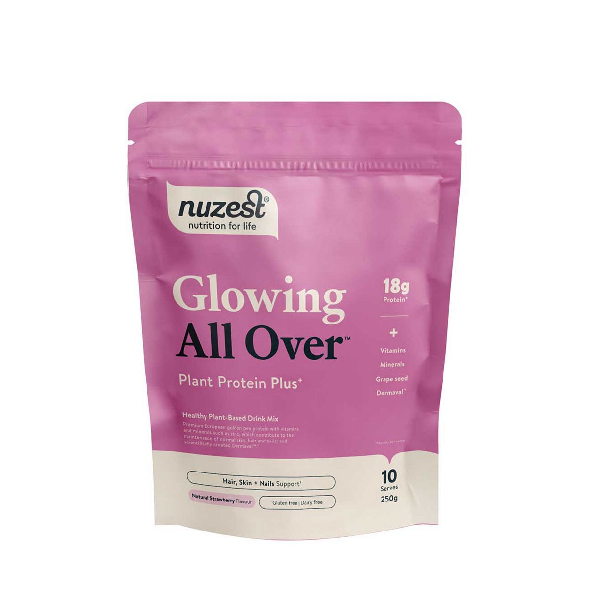 Nuzest Protein Plus Glowing All Over Strawberry European Pea Powder 250G