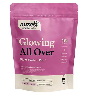 NUZEST Protein Plus Glowing All Over Strawberry European Pea Protein Powder 250g