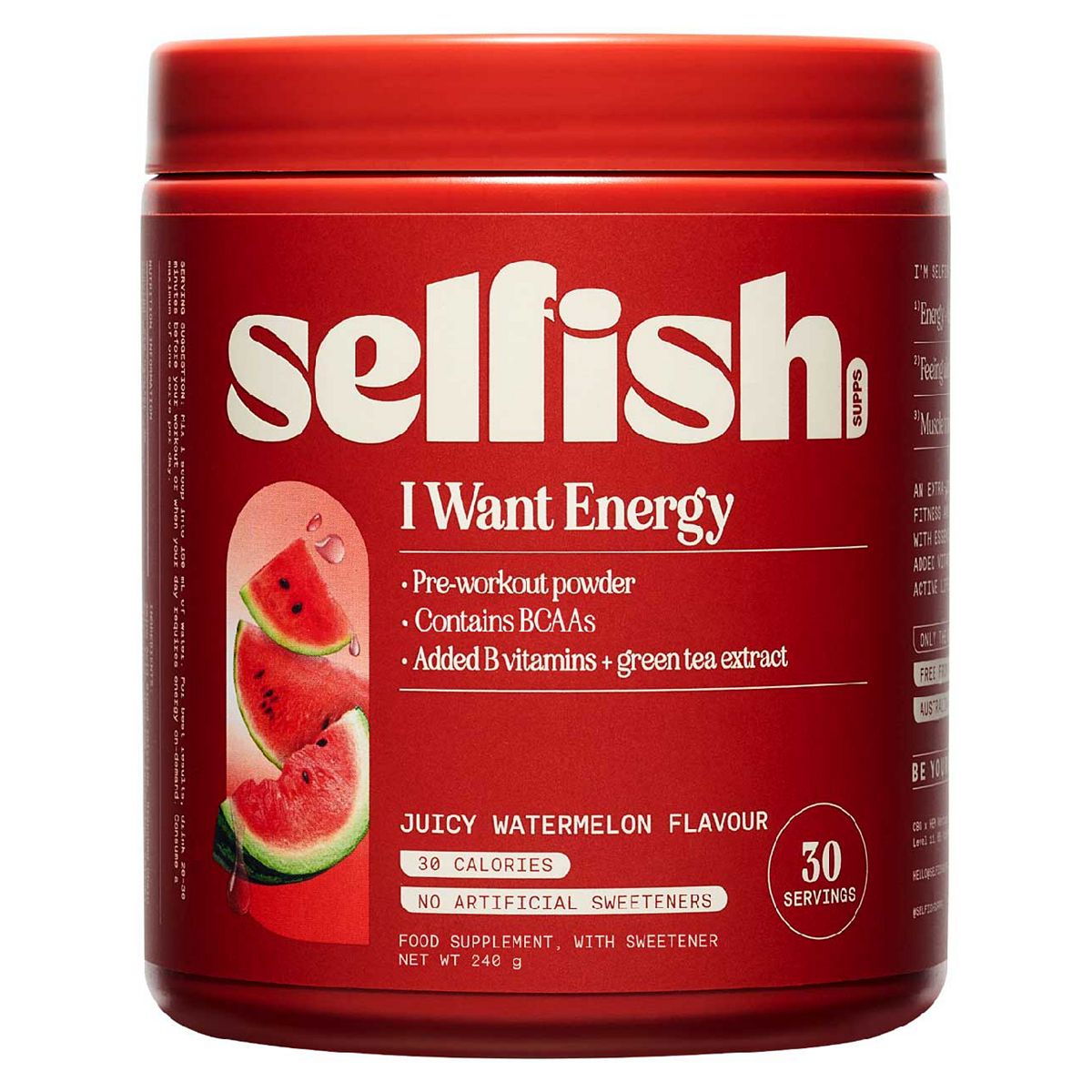Selfish Supps I Want Energy 240G Juicy Watermelon Flavour