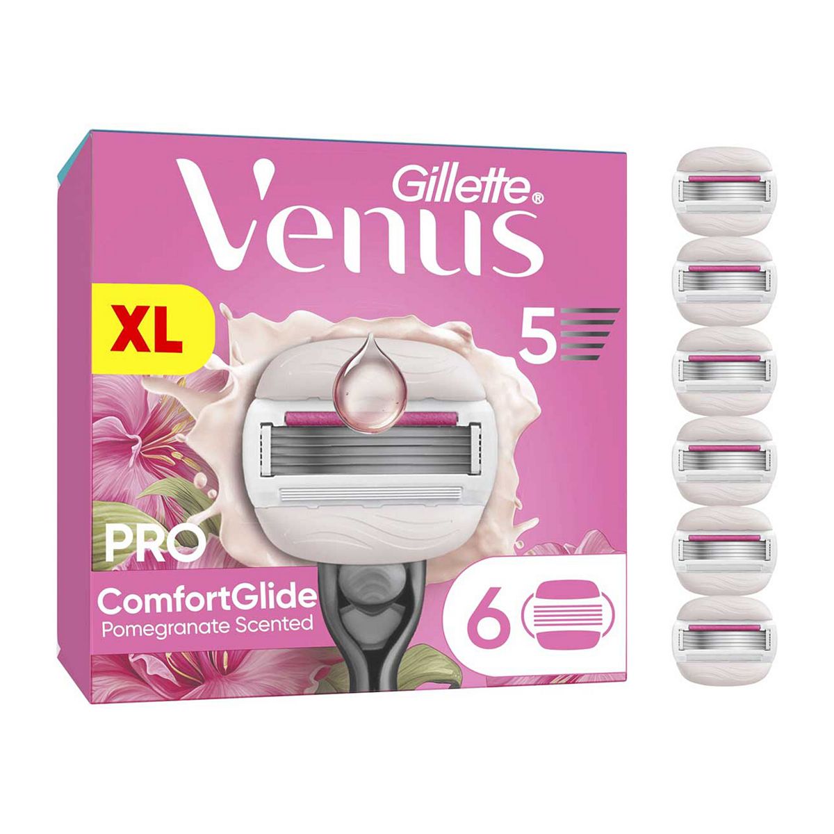 Gillette Venus Razor Blades, Pro Comfortglide Pomegranate Scented 5 Blade Women's Blades X6