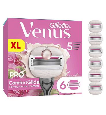 Gillette Venus Razor Blades, PRO ComfortGlide Pomegranate Scented 5 Blade Womens Razor Blades X6