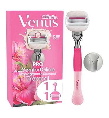 Gillette Venus Razor, PRO ComfortGlide Pomegranate Scented Tropical 5 Blade Women's Razor + Shower H