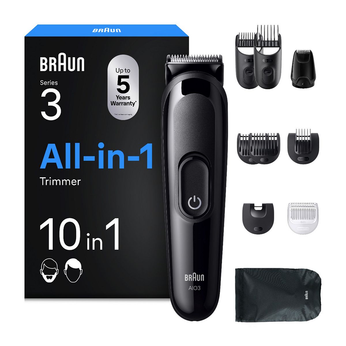 Braun All-In-One Series 3, 10In1 Grooming Kit, Sharp Blade, 14 Lengths, Aio3560, Black