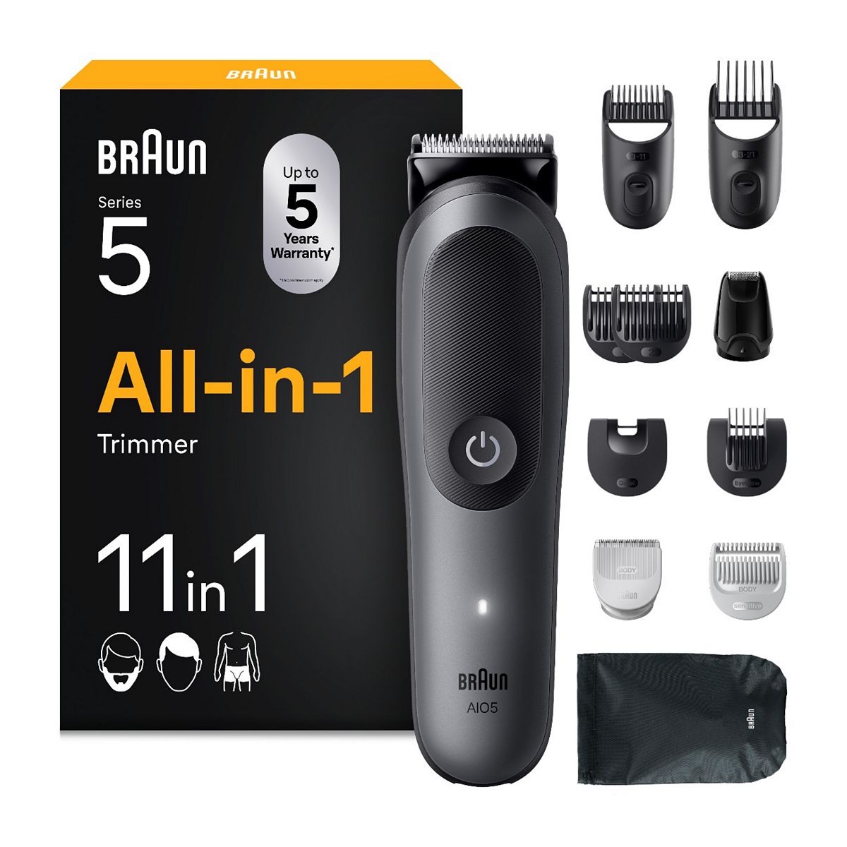 Braun All-In-One Kit Series 5, 11In1 Grooming, Sharp Blade, Body Trim, Aio5560, Grey