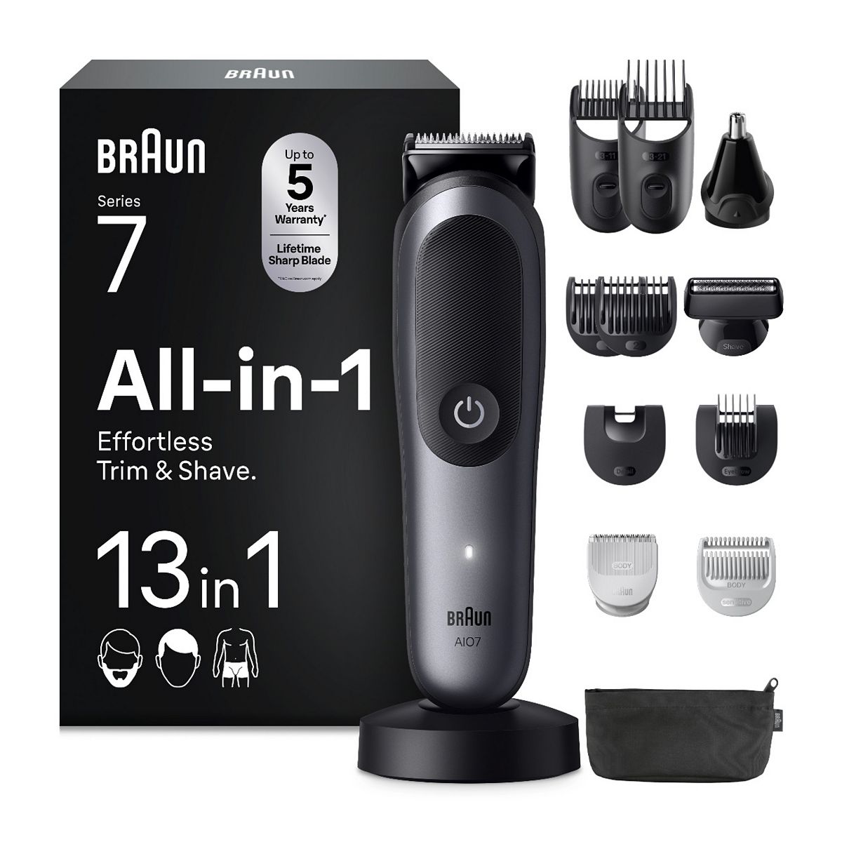 Braun All-In-One Series 7, 13In1 Grooming Kit, Problade, Autosense, Aio7560, Grey