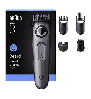 Braun Beard Trimmer Series 3, +5 Styling Tools, 40 Lengths, Sharp Blade, BT3560, Grey